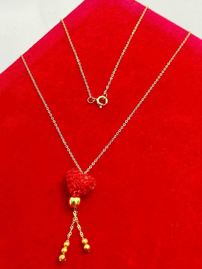 18K Real Gold Swarovski Red Heart Necklace - Embellish Gold