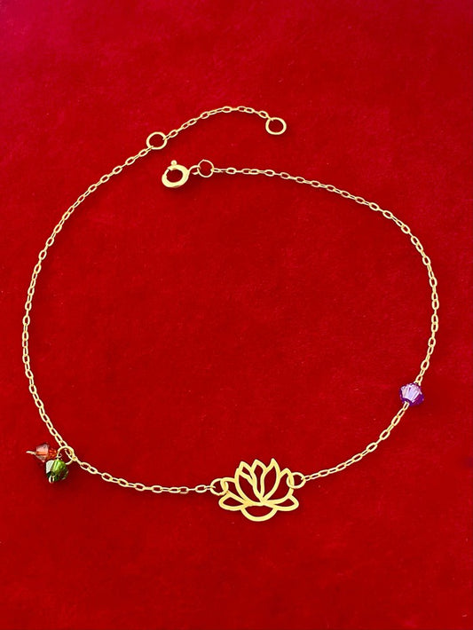 18K Real Gold Lotus Flower with zircon stone bracelet - Embellish Gold