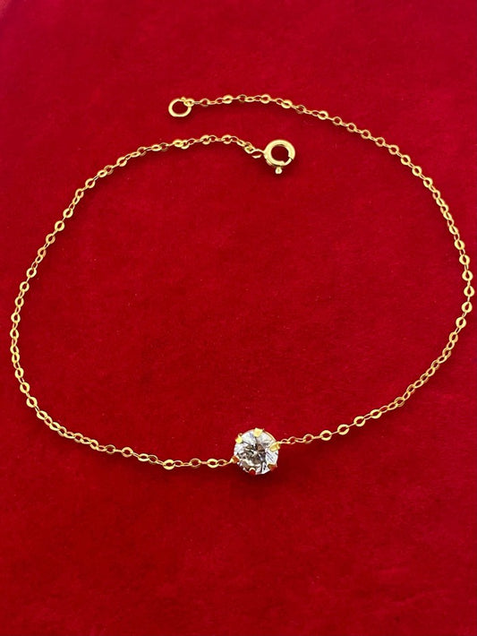 18K Real Gold Single White Zircon Stone Bracelet - Embellish Gold