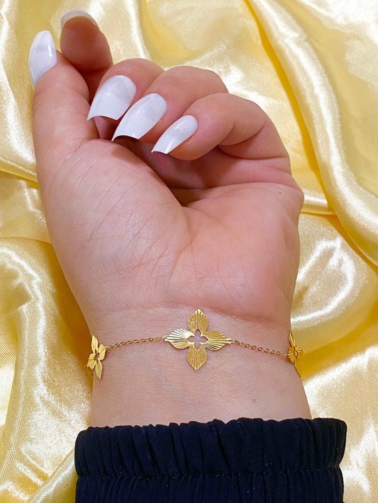 18K Real Gold 3 Roberto flower Bracelet - Embellish Gold