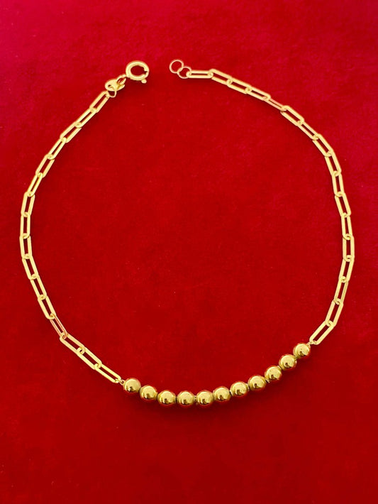 18K Real Gold Balls with paper clip bracelet - Embellish Gold
