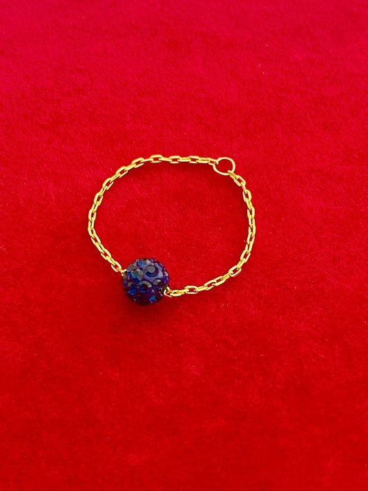 18k Real Gold Black Swarovski Chain Ring - Embellish Gold