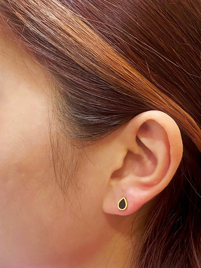 18k Real Gold Black Droplet Earrings - Embellish Gold