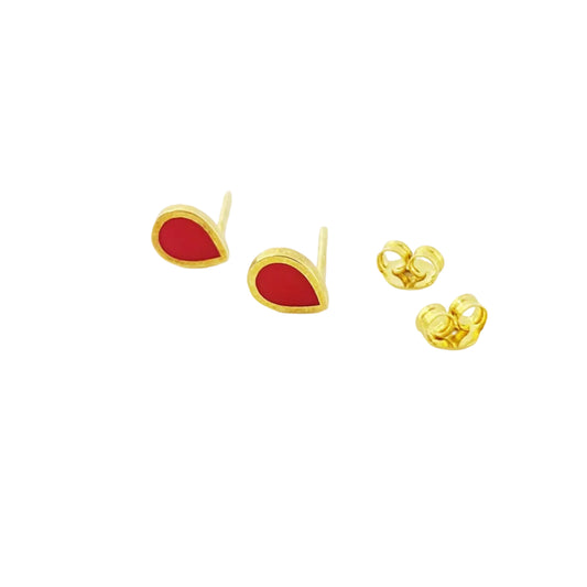 18K Real Gold Red Droplet Earrings - Embellish Gold
