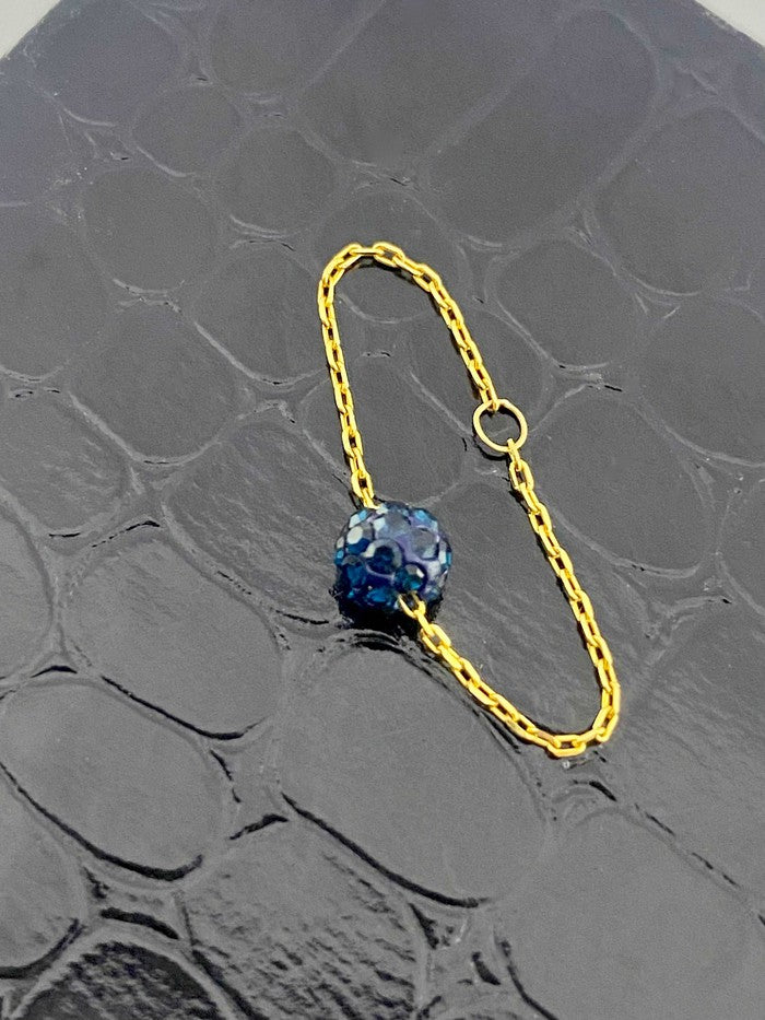 18k Real Gold Black Swarovski Chain Ring - Embellish Gold