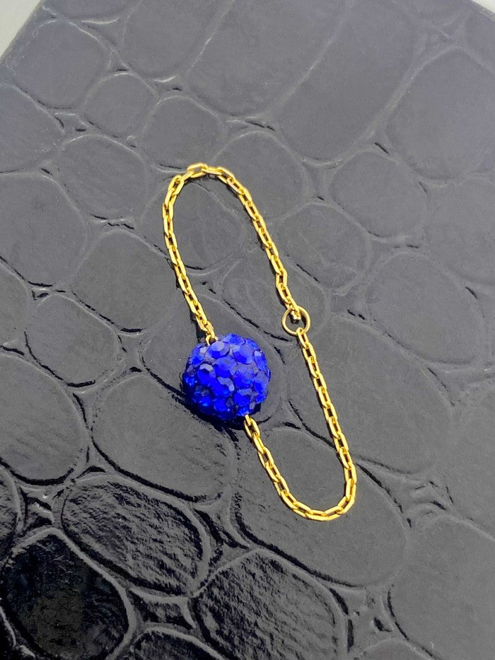 18k Real Gold Blue Swarovski Chain Ring - Embellish Gold
