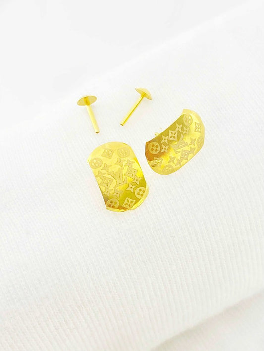 18k Real Gold LV texture Earrings - Embellish Gold