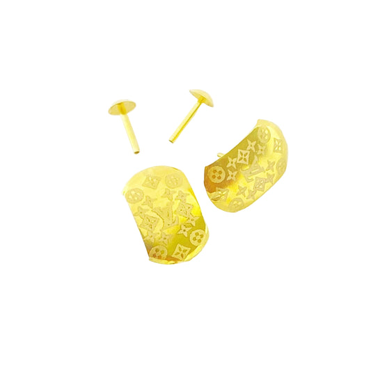18K Real Gold Lv Texture Earrings - Embellish Gold
