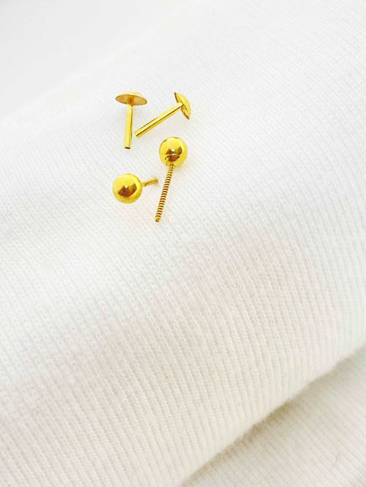 18k Real Gold Ball plain screw Earrings - Embellish Gold