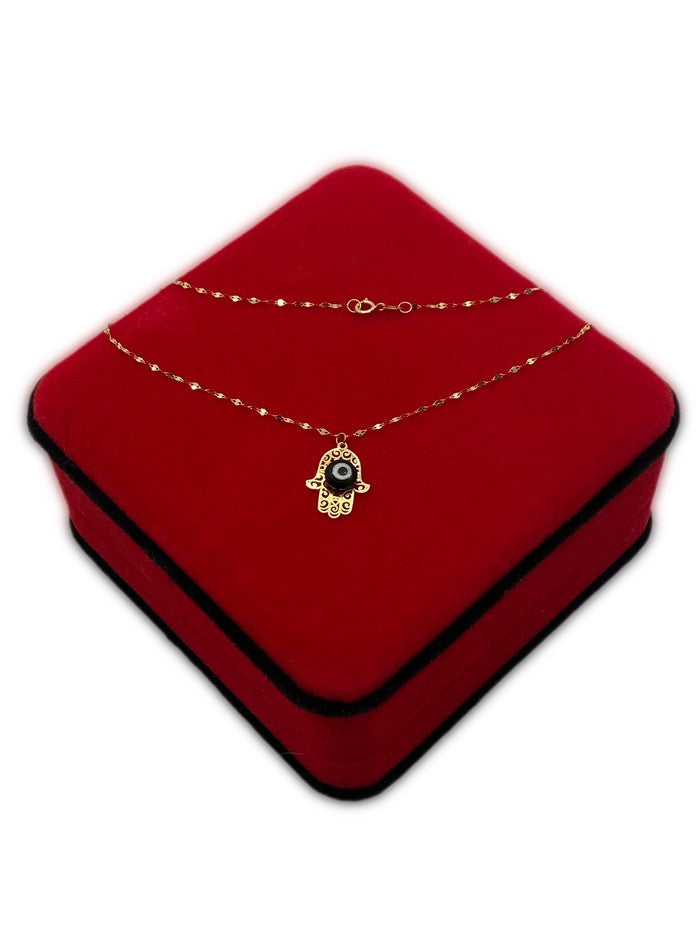 18K Real Gold hamsa hand necklace with mirror chain - Embellish Gold