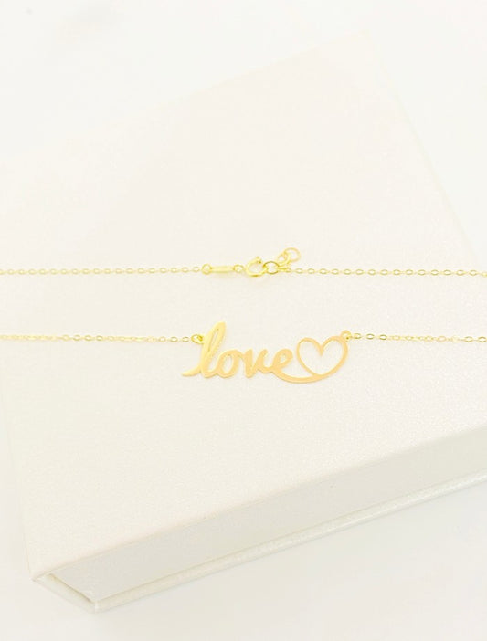 18K Real Gold Love with Heart Necklace - Embellish Gold