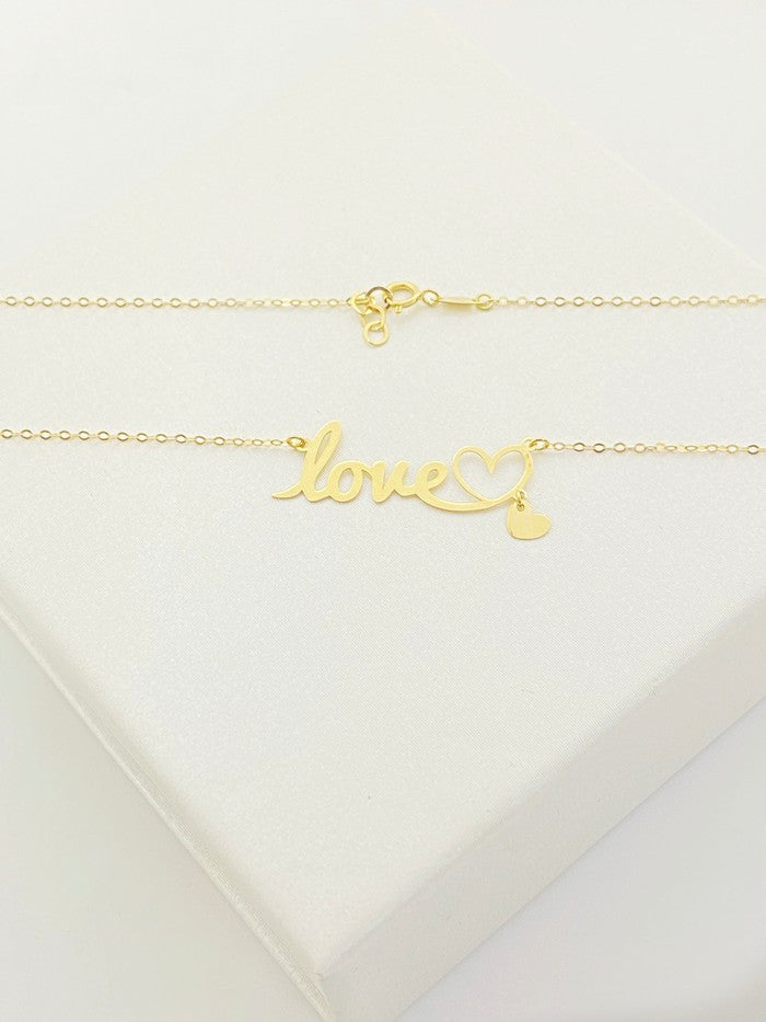 18K Real Gold Love necklace with hanging heart - Embellish Gold