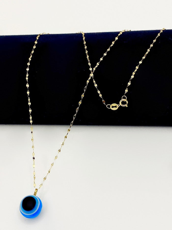 18k Real Gold Evil Eye ball necklace mirror chain - Embellish Gold