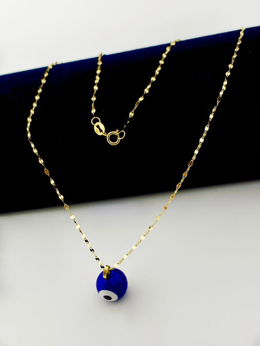 18k Real Gold Dark blue Evil Eye Ball Necklace - Embellish Gold