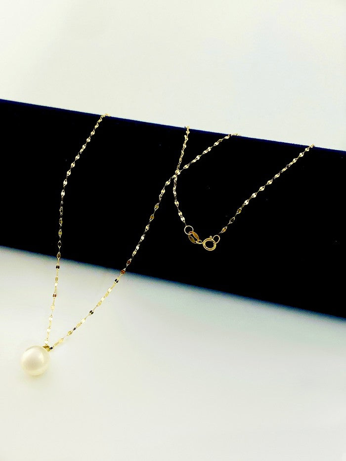 18k Real Gold White Pearl Necklace with mirror chain - Embellish Gold