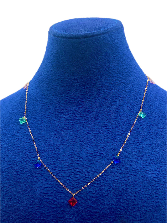 18K Real Gold Multi Color Stone Necklace - Embellish Gold