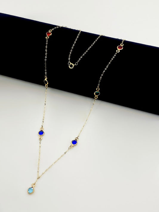 18k Real Gold Multi color round stone necklace - Embellish Gold