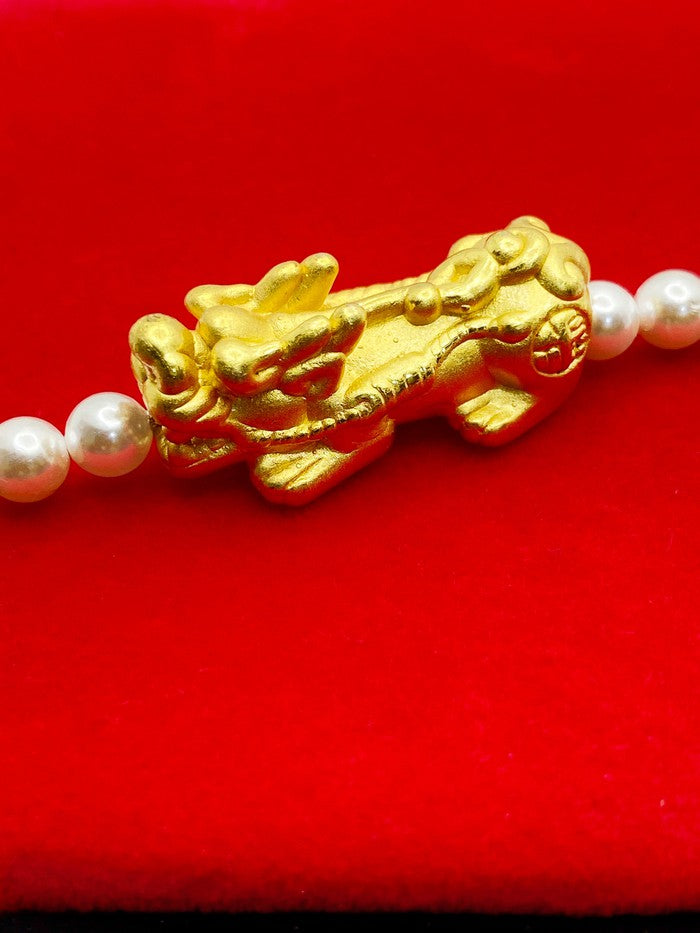 18k Real Gold Silver dragon, fresh pearl and gold chain - Embellish Gold