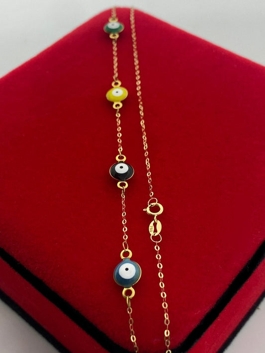 18k Real Gold Multicolor evil eye necklace - Embellish Gold