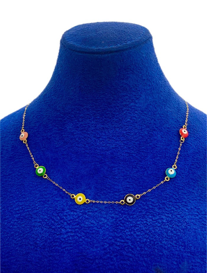 18k Real Gold Multicolor evil eye necklace - Embellish Gold