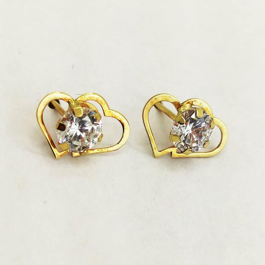 18K Gold Double Heart With Crystal Stone Earrings 1.42 - Embellish Gold