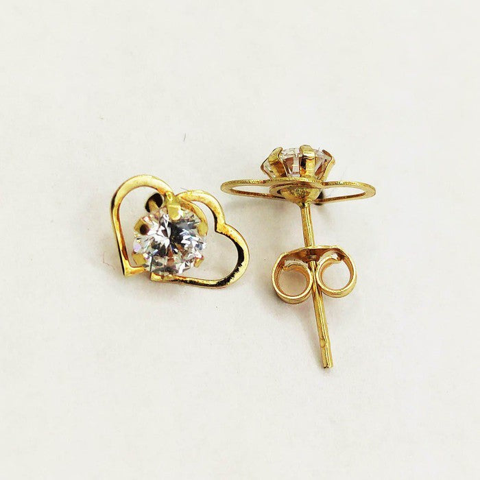 18K Gold Double Heart With Crystal Stone Earrings 1.42 - Embellish Gold