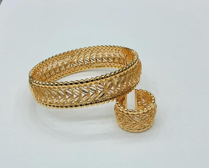 18K Real Saudi Gold Grain Bangle And Ring 164 – A Perfect Duo in Gold Bangles for Women - Embellish Gold