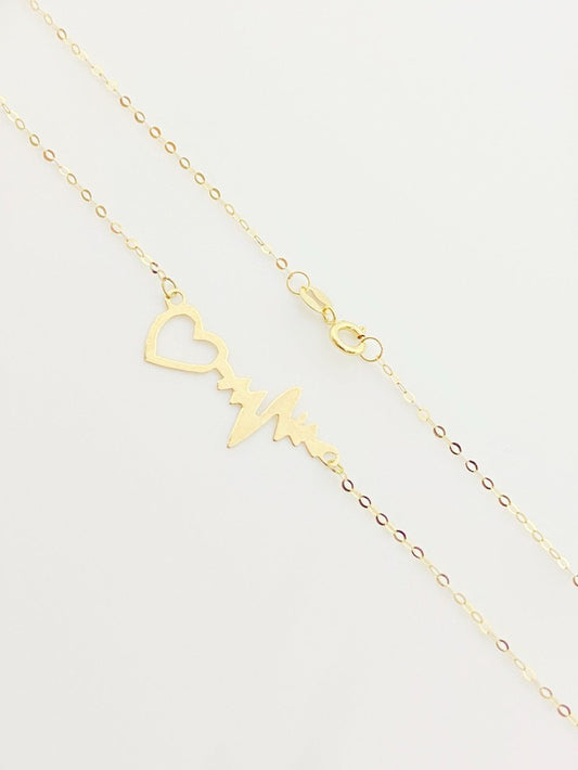 18k Real Gold Hand made heart beat necklace. - Embellish Gold