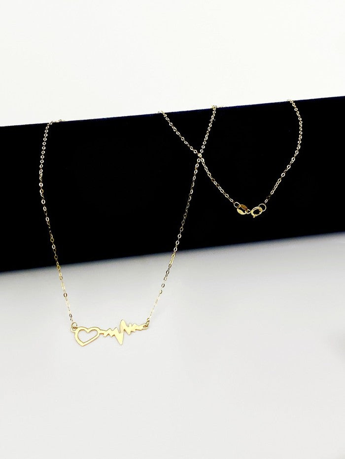 18k Real Gold Hand made heart beat necklace. - Embellish Gold