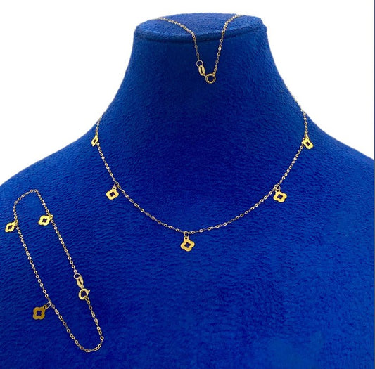 18K Real Gold 5 Flower Bracelet & Necklace Set - Embellish Gold