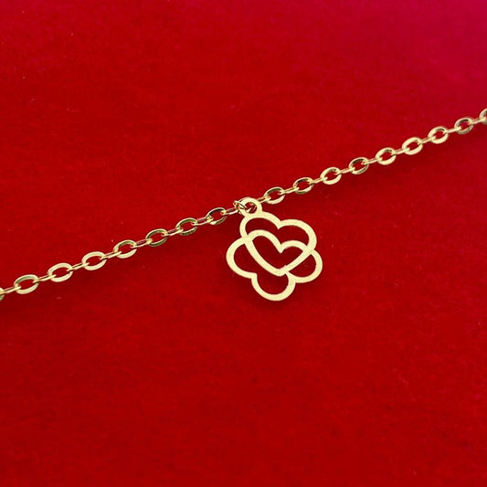18K Real Gold Heart With 5 Flower Bracelet