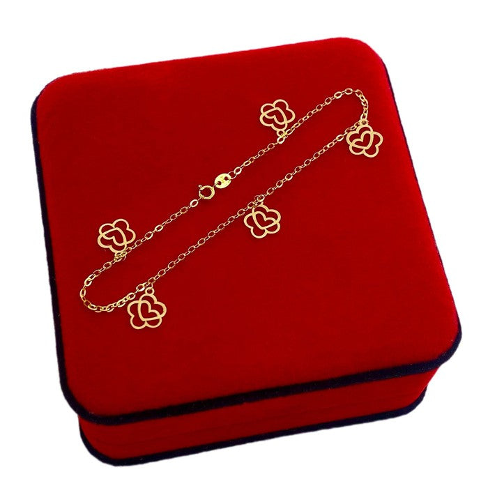 18K Real Gold Heart With 5 Flower Bracelet