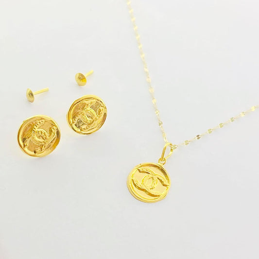 18K Real Gold CC Necklace And Earring Set - Embellish Gold