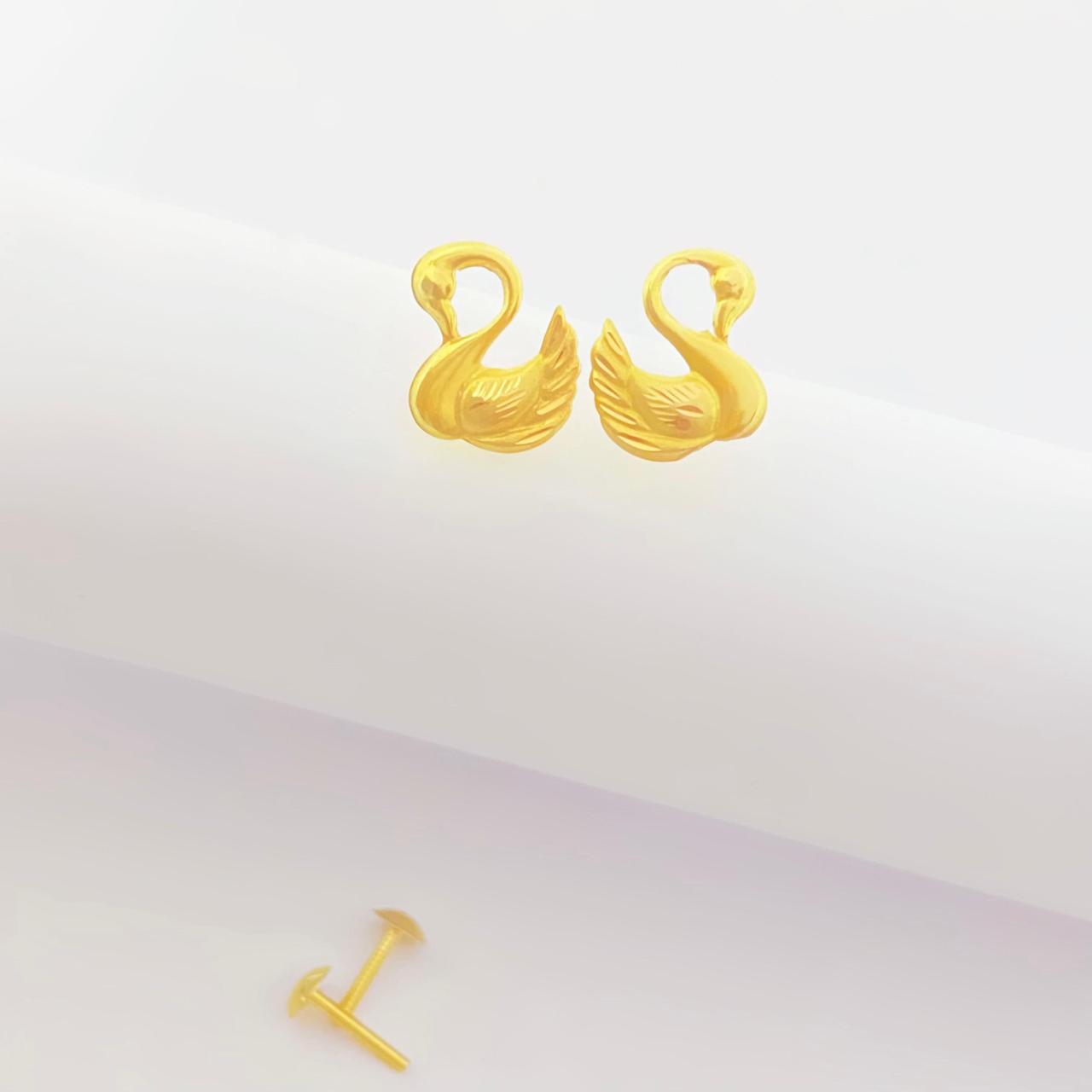 18k Gold Swan Earrings