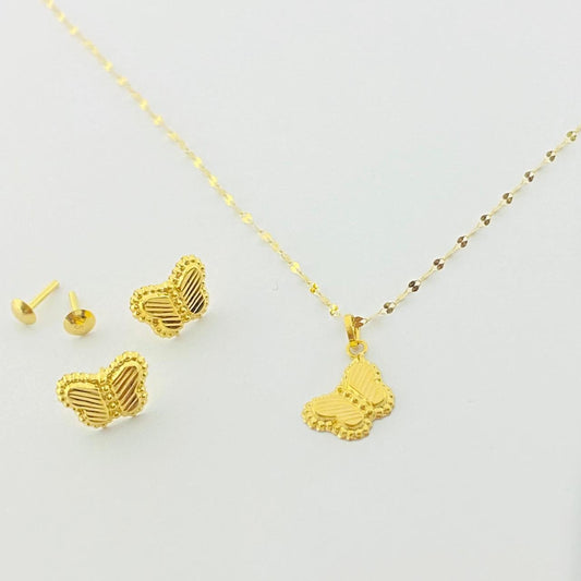 18k Gold Butterfly field Jewelry Set