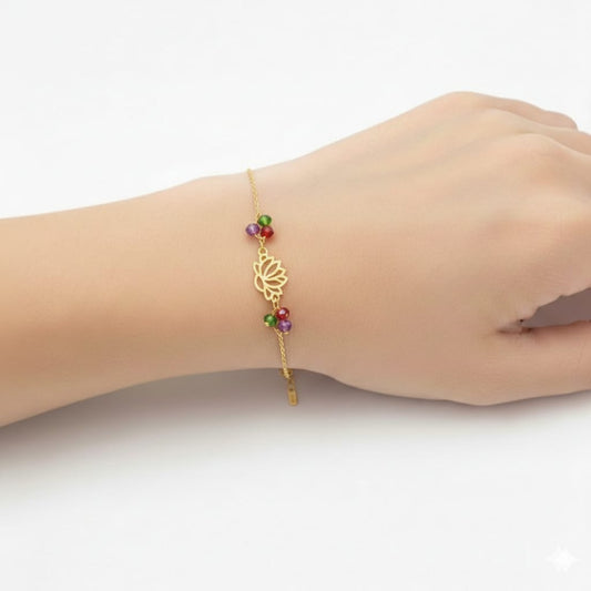 18K Real Gold Lotus Flower With Zircon Stone Bracelet