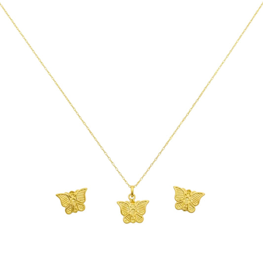 18K Real Gold Butterfly Necklace And Earring Set