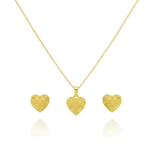 18K Real Gold Double Heart Necklace And Earring Set