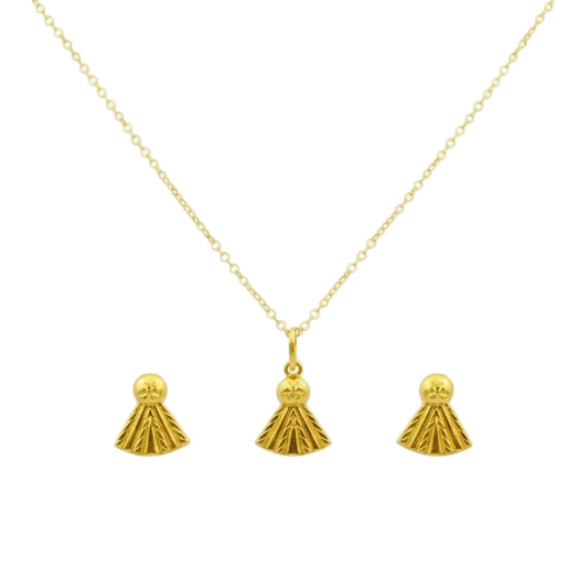 18K Real Gold Ribbon Necklace And Earring Set