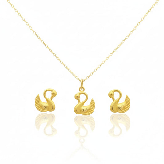 18K Real Gold Swan Necklace And Earring Set