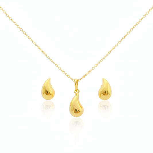 18K Real Gold Tear Drop Necklace And Earring Set