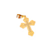 Gold cross pendant on a black background
