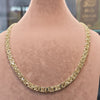Gold chain necklace on a mannequin neck with measurements displayed.