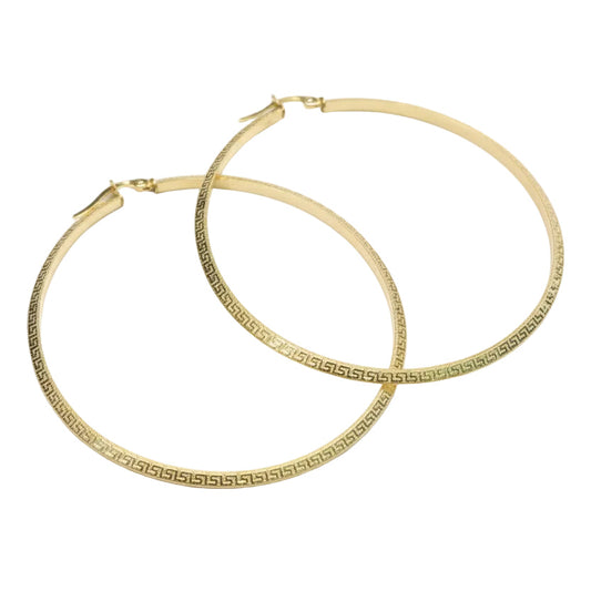Gold hoop earrings on a light gray background with weight and code information.