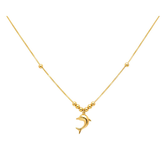Gold necklace with a pendant on a mannequin neck, labeled with weight and code.