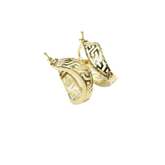 Gold earrings on a light gray background with weight and code information.