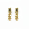 Gold chain earrings and pendant on a gray background with weight information.