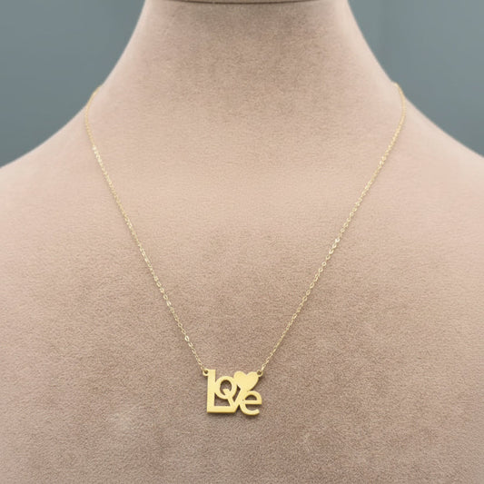 Gold necklace with 'LOVE' pendant on a mannequin, weight 1.11g, code C-43.
