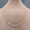 Gold chain necklace on a mannequin neck with measurements displayed.
