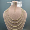 Gold chain necklace displayed on a mannequin with weight and length information.